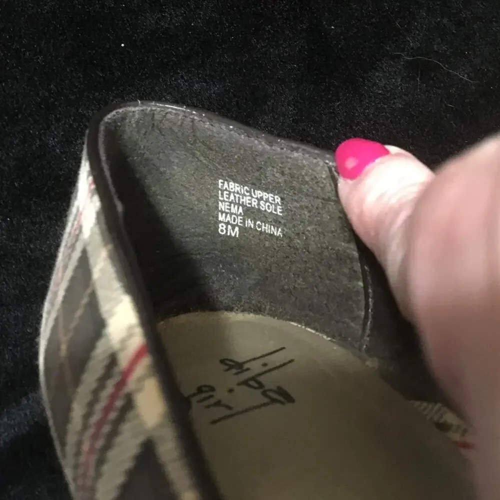 Diba Girl Shoes Brown, Tan & Red Plaid Peep Toe Pin Up Leather Sole 4